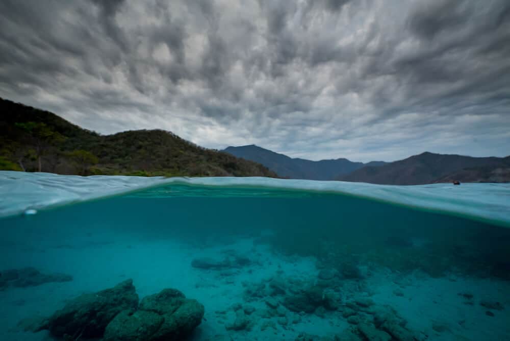 Cloudy over-under in Tayrona National Park, Colombia